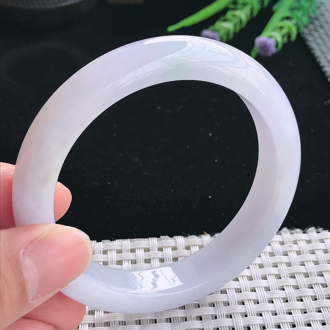 实拍天然翡翠57.8/12.7/8.8老坑冰胶淡雅紫罗兰手镯翡翠玉镯手环