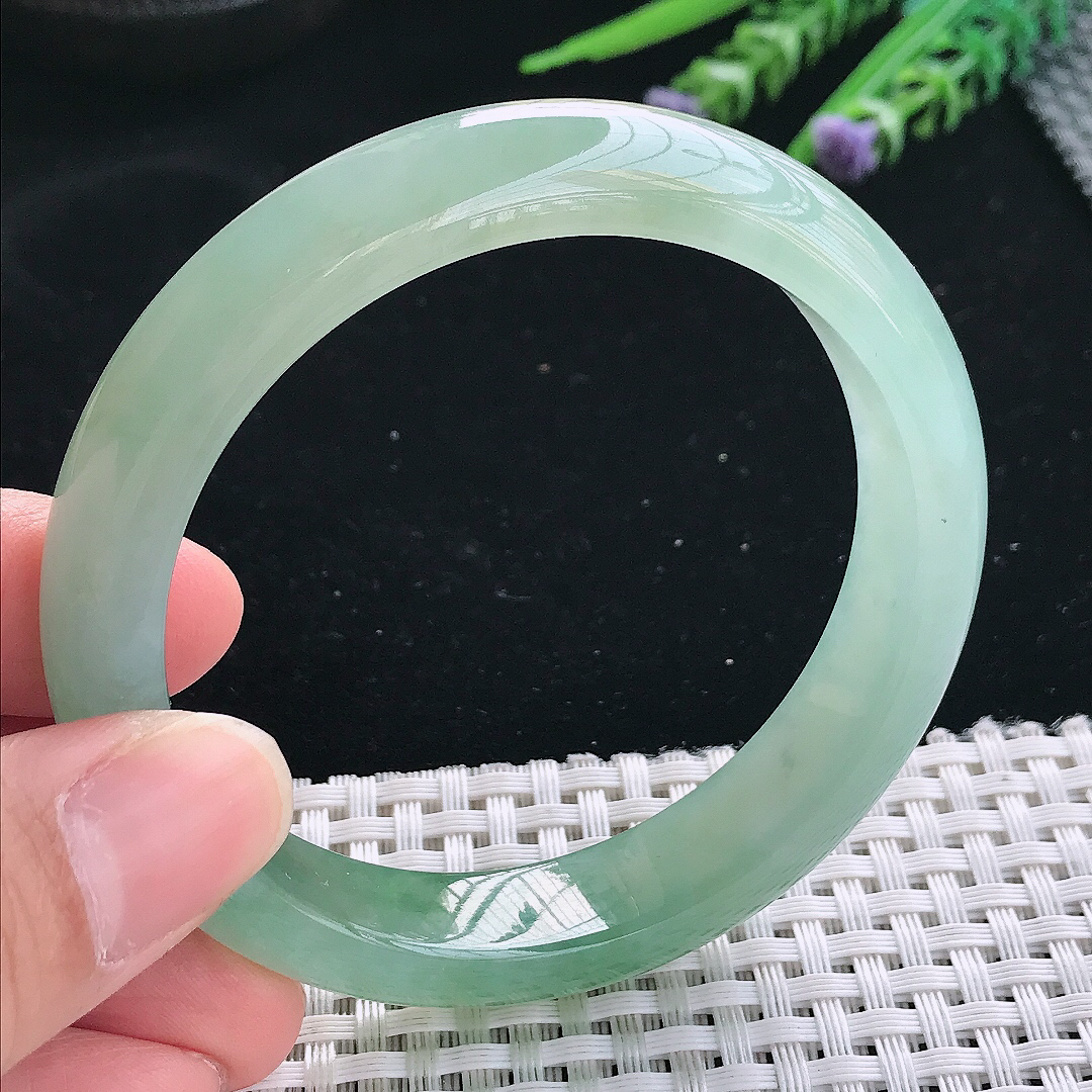 实拍天然翡翠57.5/12.8/8.1老坑冰胶果冻冰晴绿满绿手镯翡翠玉镯手环