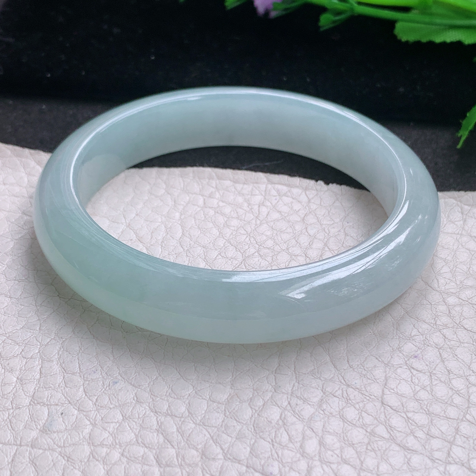 js冰蓝款57*12.3*8平安镯 缅甸翡翠A货玉手镯精美冰蓝宽边玉手环