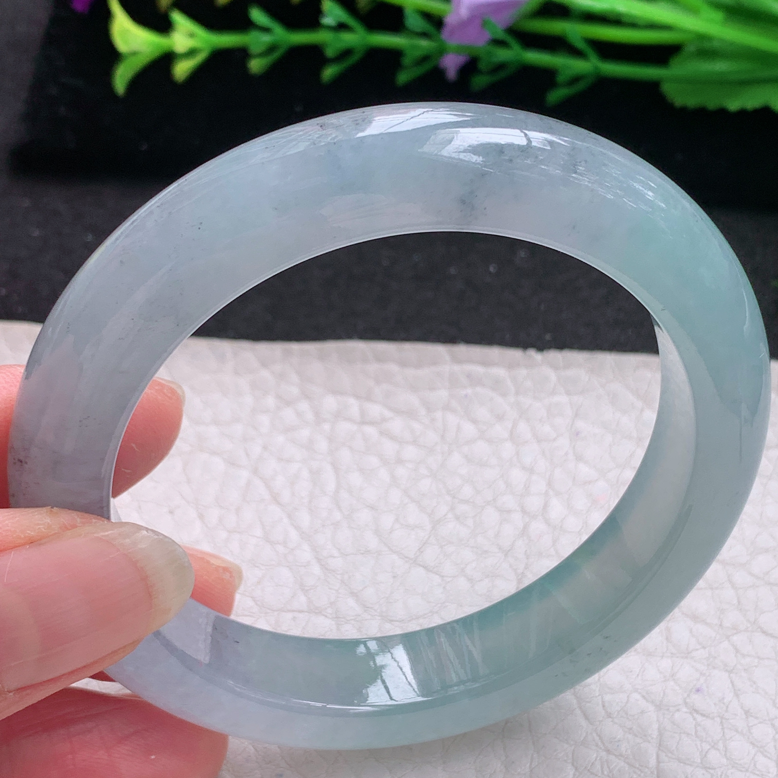 xo冰爽款55.5*11.8*9平安镯 缅甸翡翠A货玉手镯精美冰飘乌鸡花宽边玉手镯