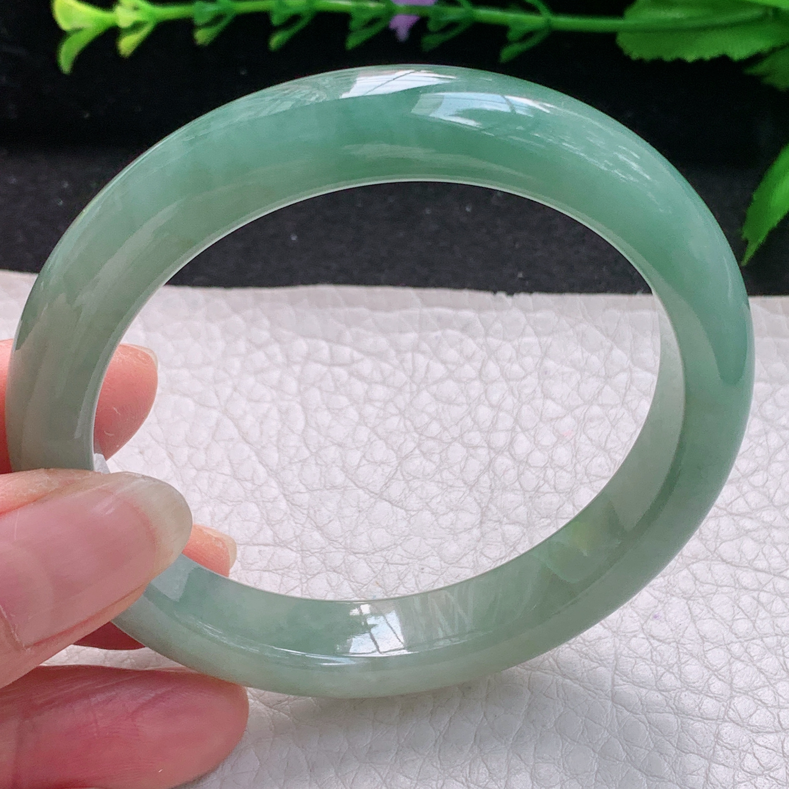 n招财款56.5*11*8.6平安镯 缅甸翡翠A货玉手镯精美双彩胶感宽边玉手镯