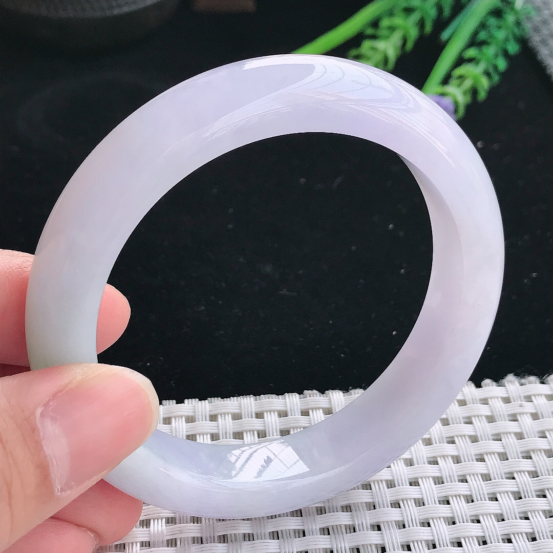 实拍天然翡翠57/12.8/9老坑冰润淡雅紫罗兰手镯翡翠玉镯手环