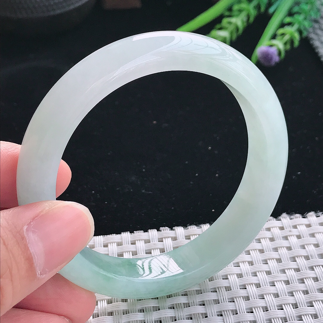 实拍天然翡翠56.5/12.5/8.3老坑冰胶水灵冰晴手镯翡翠玉镯手环