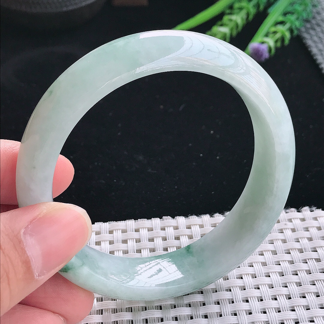 实拍天然翡翠58.5/15.9/8.8老坑精美温润飘花轮胎手镯翡翠玉镯手环