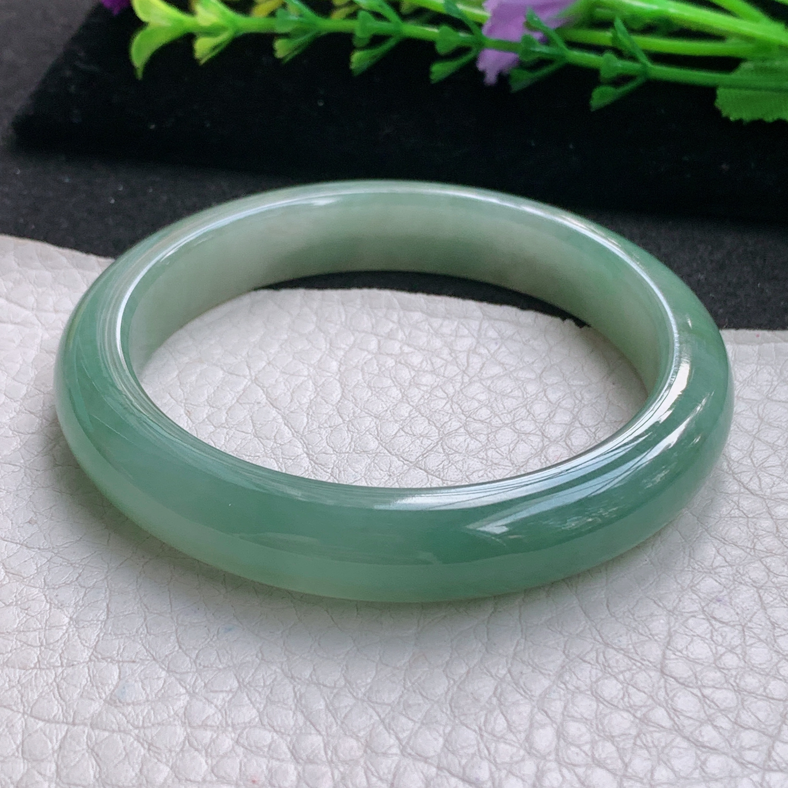 n招财款56.5*11*8.6平安镯 缅甸翡翠A货玉手镯精美双彩胶感宽边玉手镯