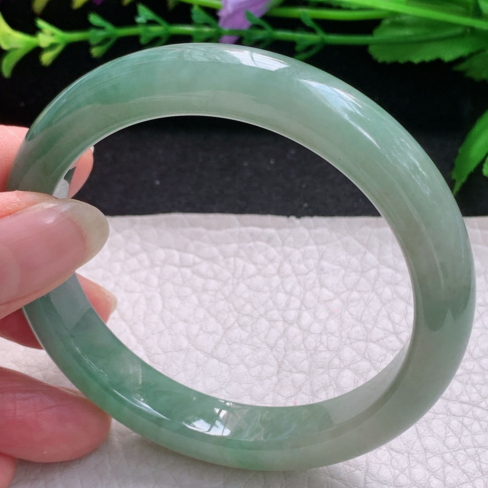 n招财款56.5*11*8.6平安镯 缅甸翡翠A货玉手镯精美双彩胶感宽边玉手镯