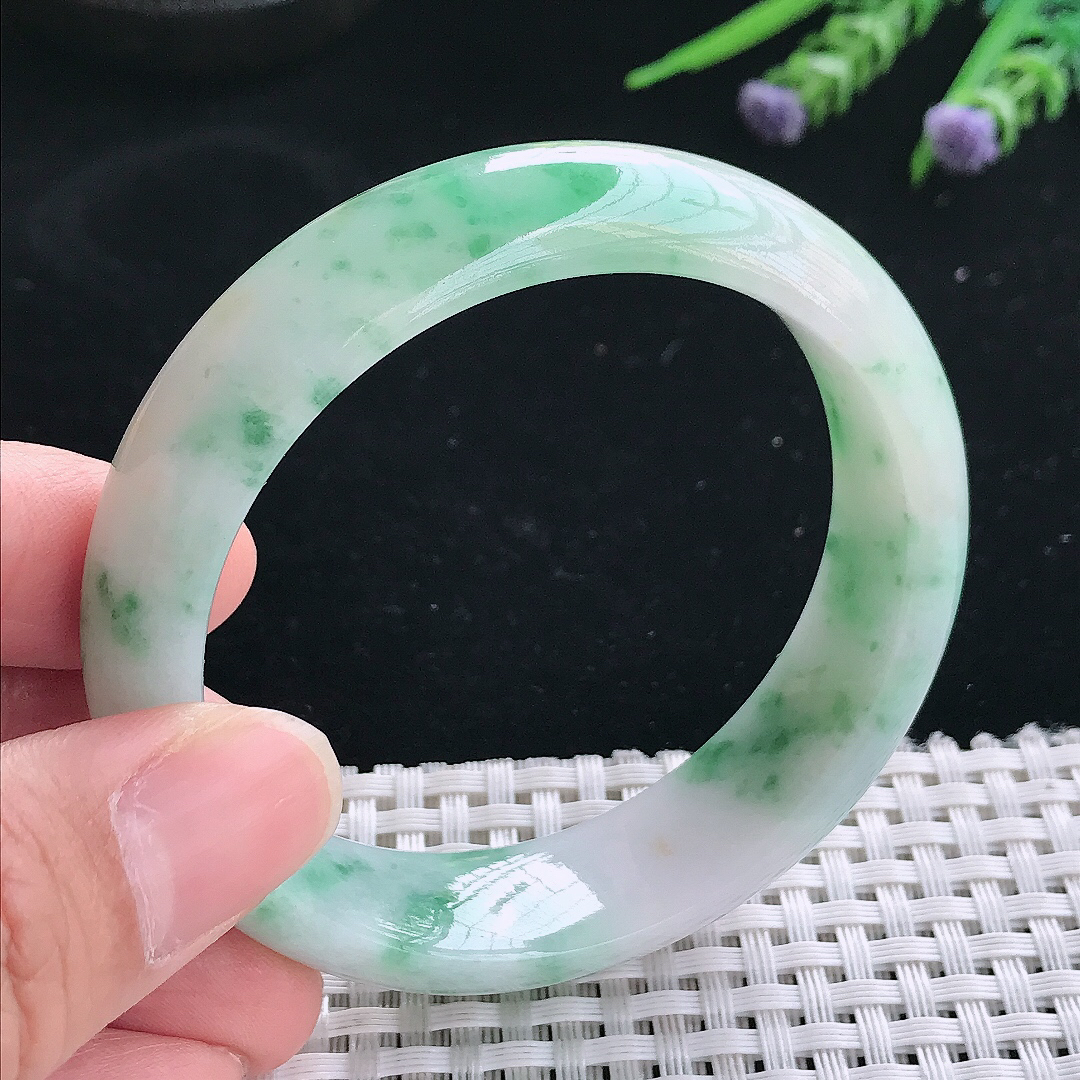 实拍天然翡翠54.5/15.4/8.1轮胎镯老坑精美温润飘花手镯翡翠玉镯手环