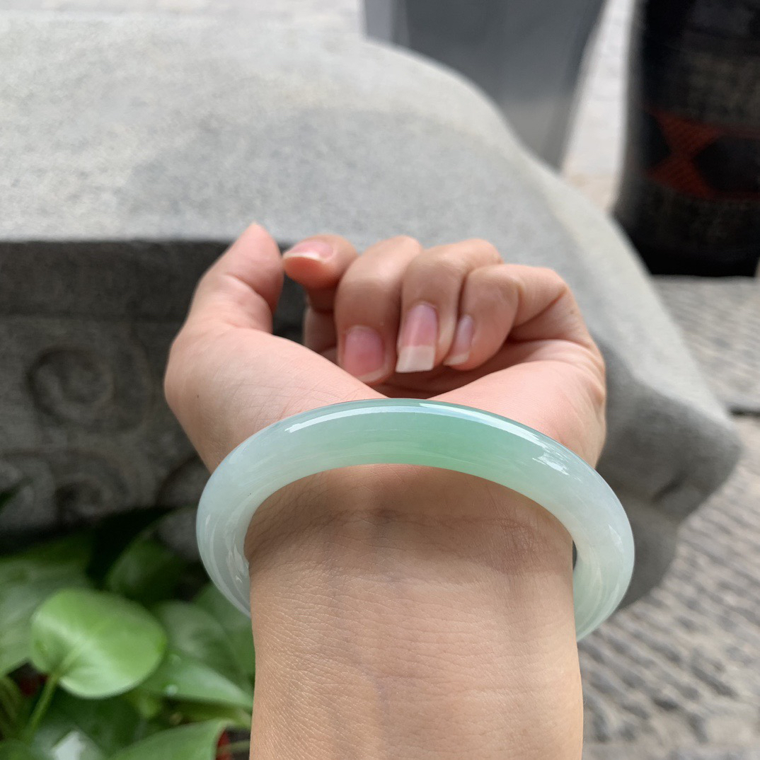 圈口 57.5-9.5【冰飘绿圆条手镯】圆条57 58可戴