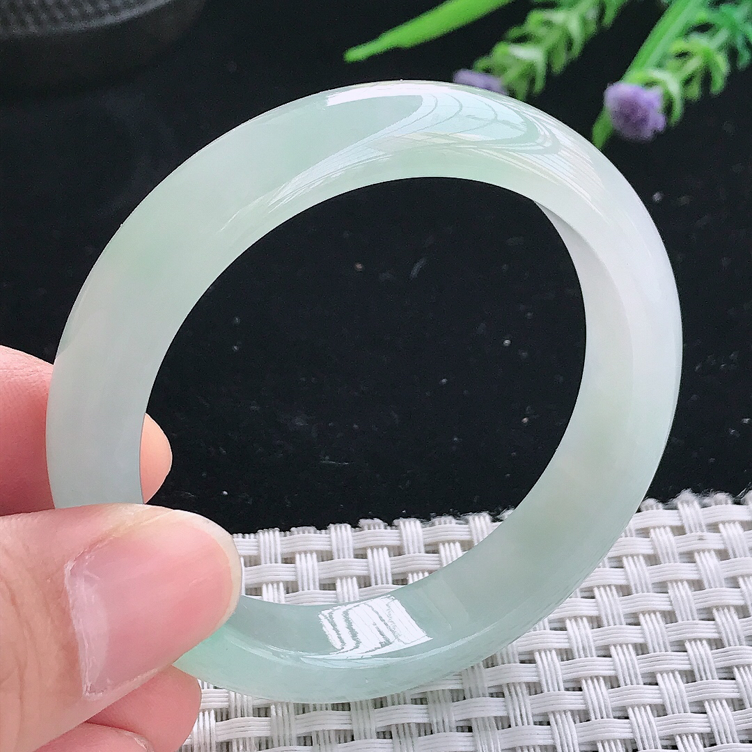 实拍天然翡翠50.8/12.4/7.6小圈口老坑冰胶果冻冰阳绿手镯翡翠玉镯手环