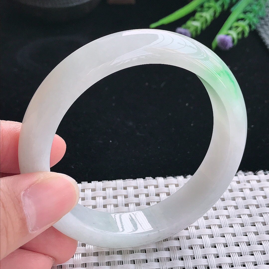 实拍天然翡翠58.5/14/8.5轮胎镯老坑冰润飘绿手镯翡翠玉镯手环