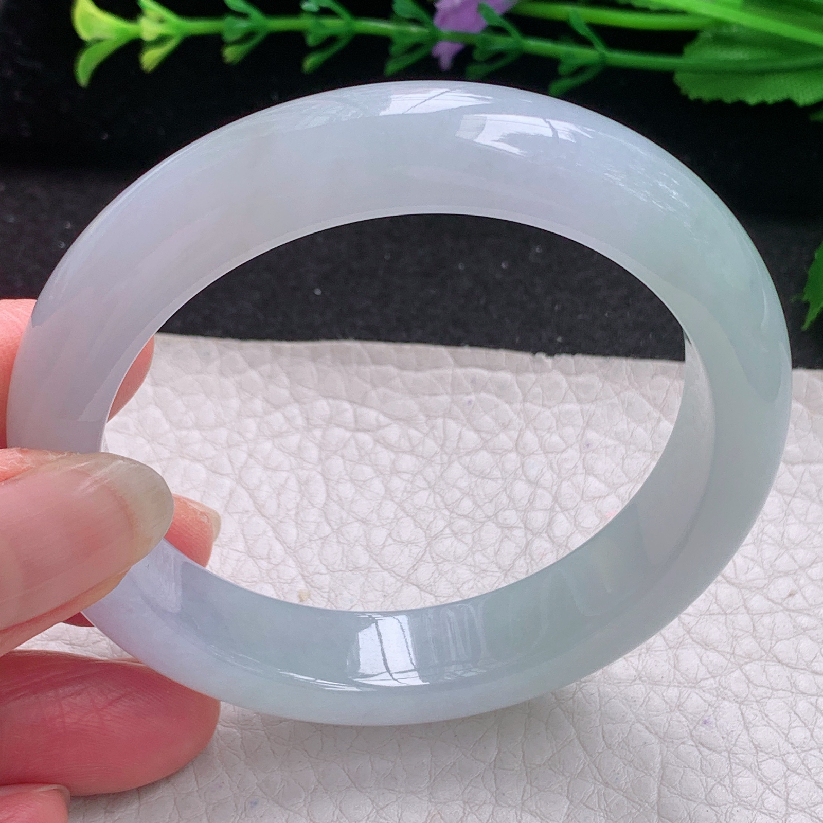 xo清新款55.5*12*8.5平安镯 缅甸翡翠A货玉手镯精美清新宽边玉手镯