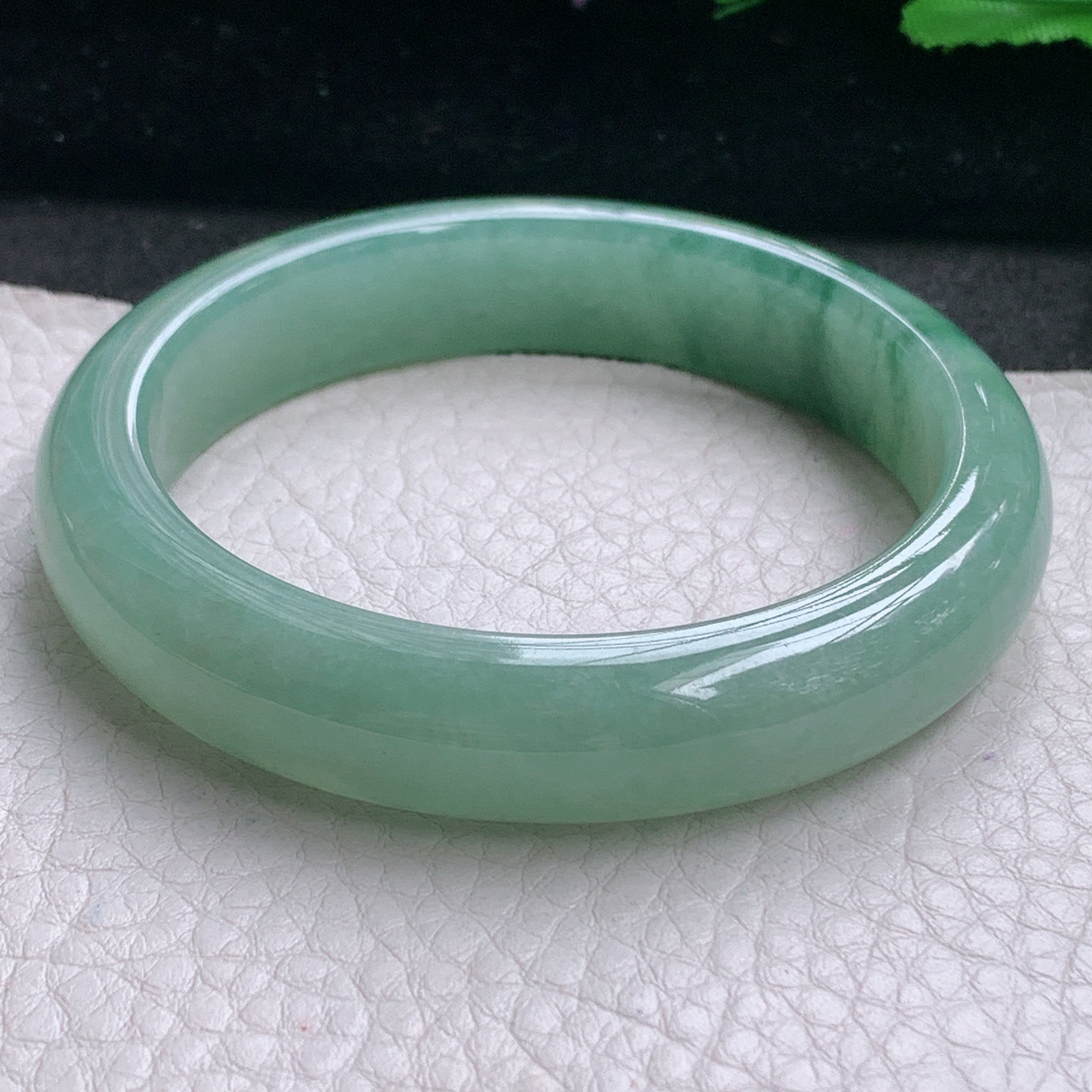 r实拍54.3*12*8平安镯 缅甸翡翠A货玉手镯精美冰飘花宽边玉手镯