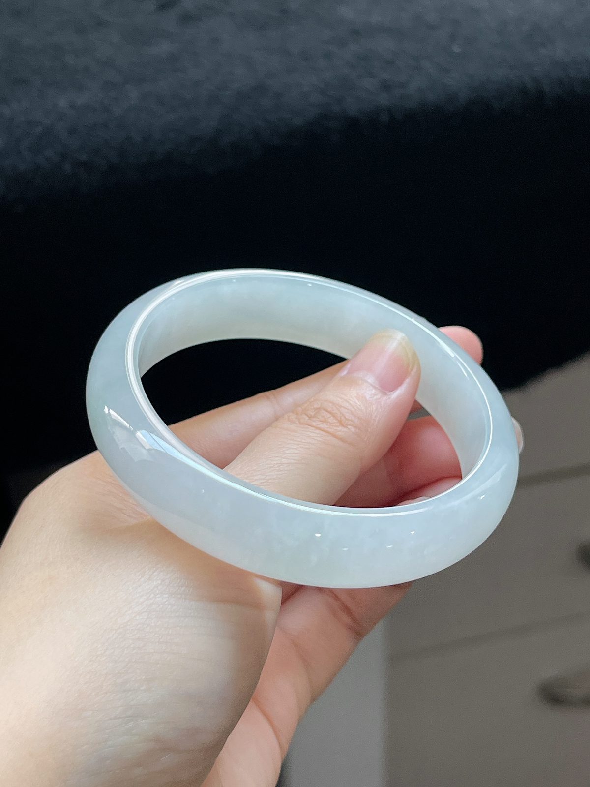 正圈58.6圈口，翡翠冰糯白色手镯