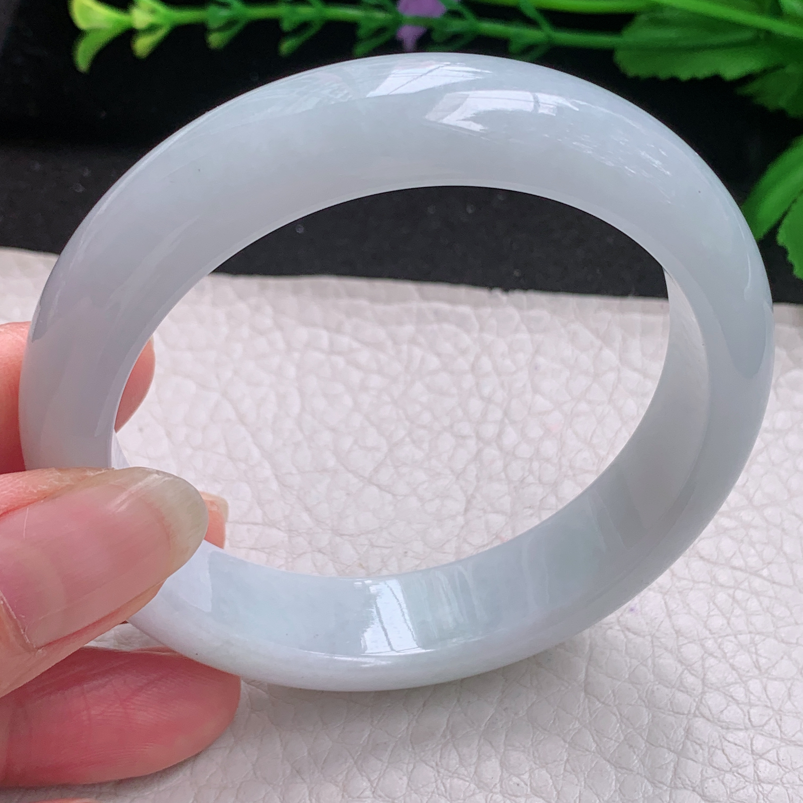 nr白月光款57*14.3*8.2平安镯 缅甸翡翠A货玉手镯精美纯美宽边玉手镯