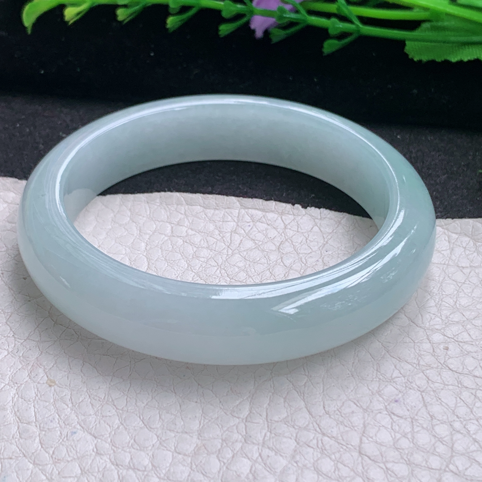 xo蓝韵款54.5*12.8*8.5平安镯 缅甸翡翠A货玉手镯精美冰蓝宽边玉手镯