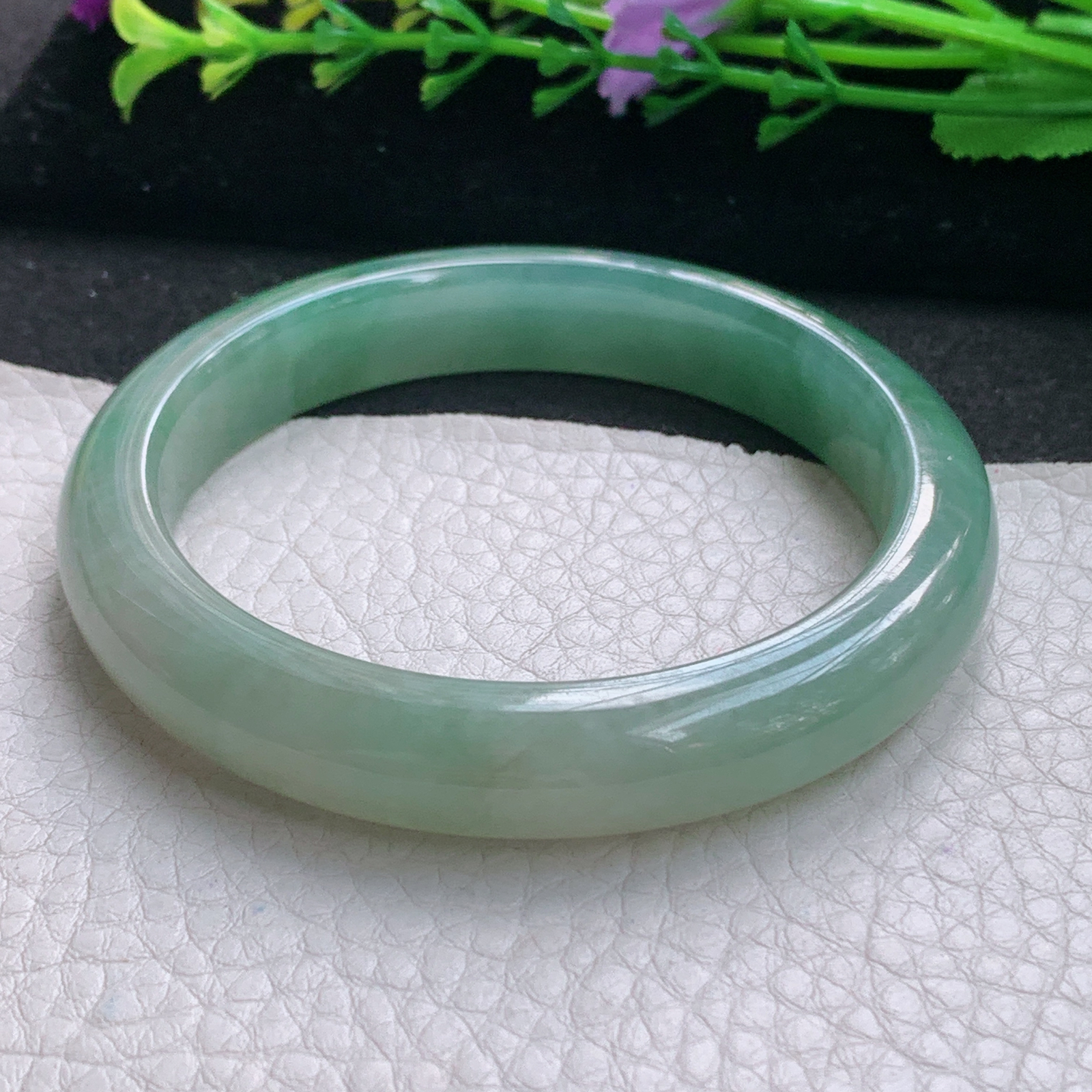 n招财款56.5*11*8.6平安镯 缅甸翡翠A货玉手镯精美双彩胶感宽边玉手镯