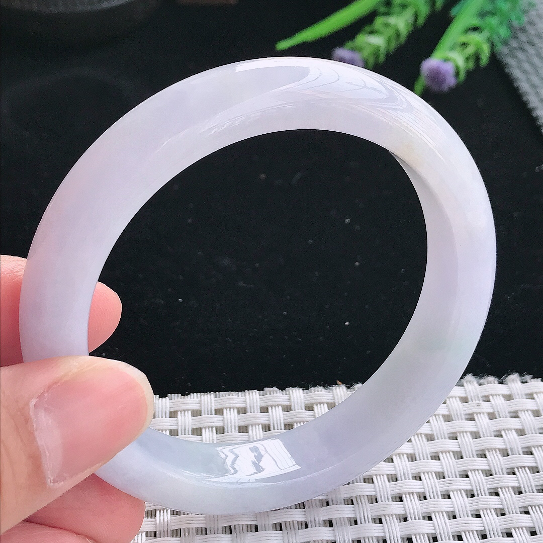 实拍天然翡翠57.8/12.7/8.8老坑冰胶淡雅紫罗兰手镯翡翠玉镯手环