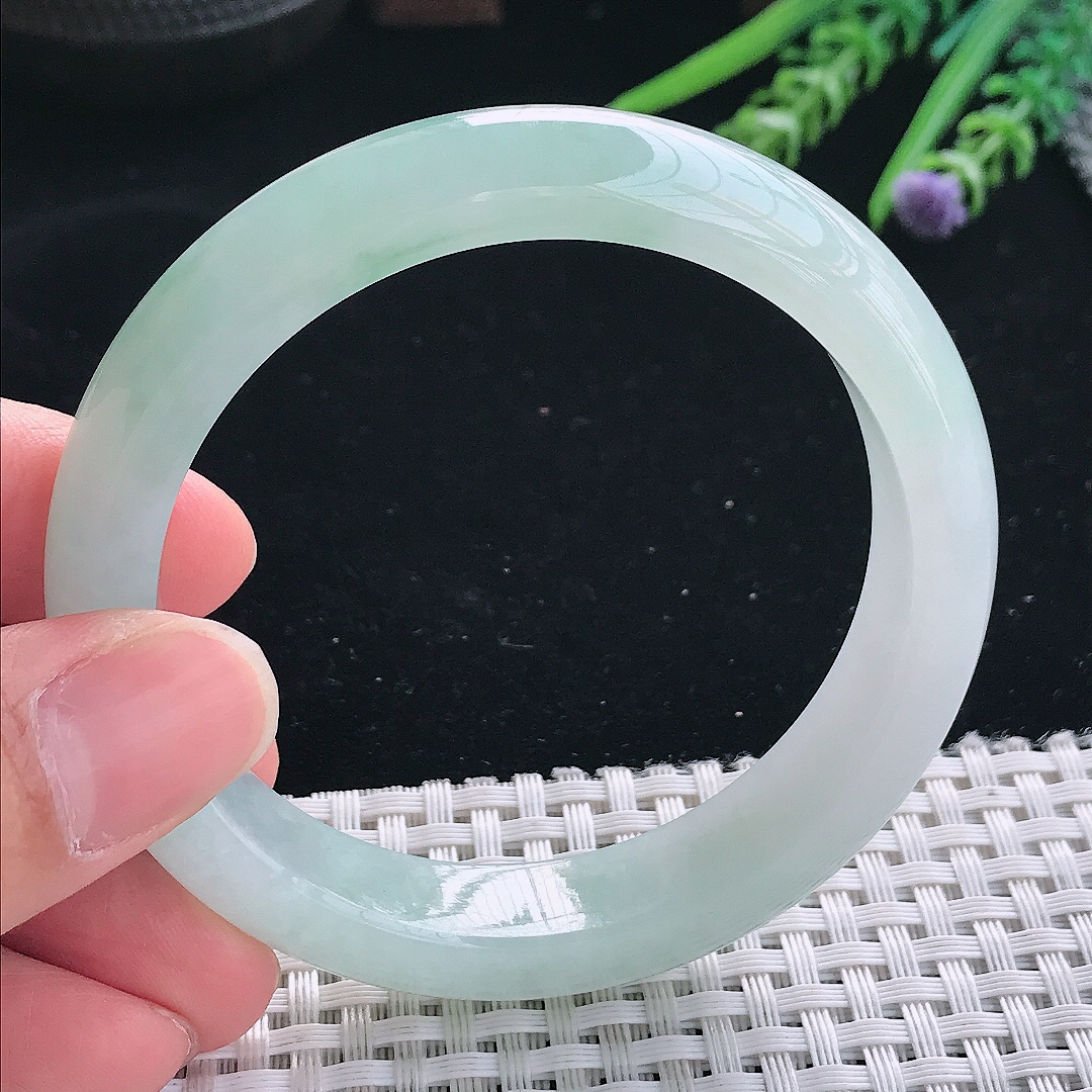 实拍天然翡翠56.5/12.5/8.3老坑冰胶水灵冰晴手镯翡翠玉镯手环