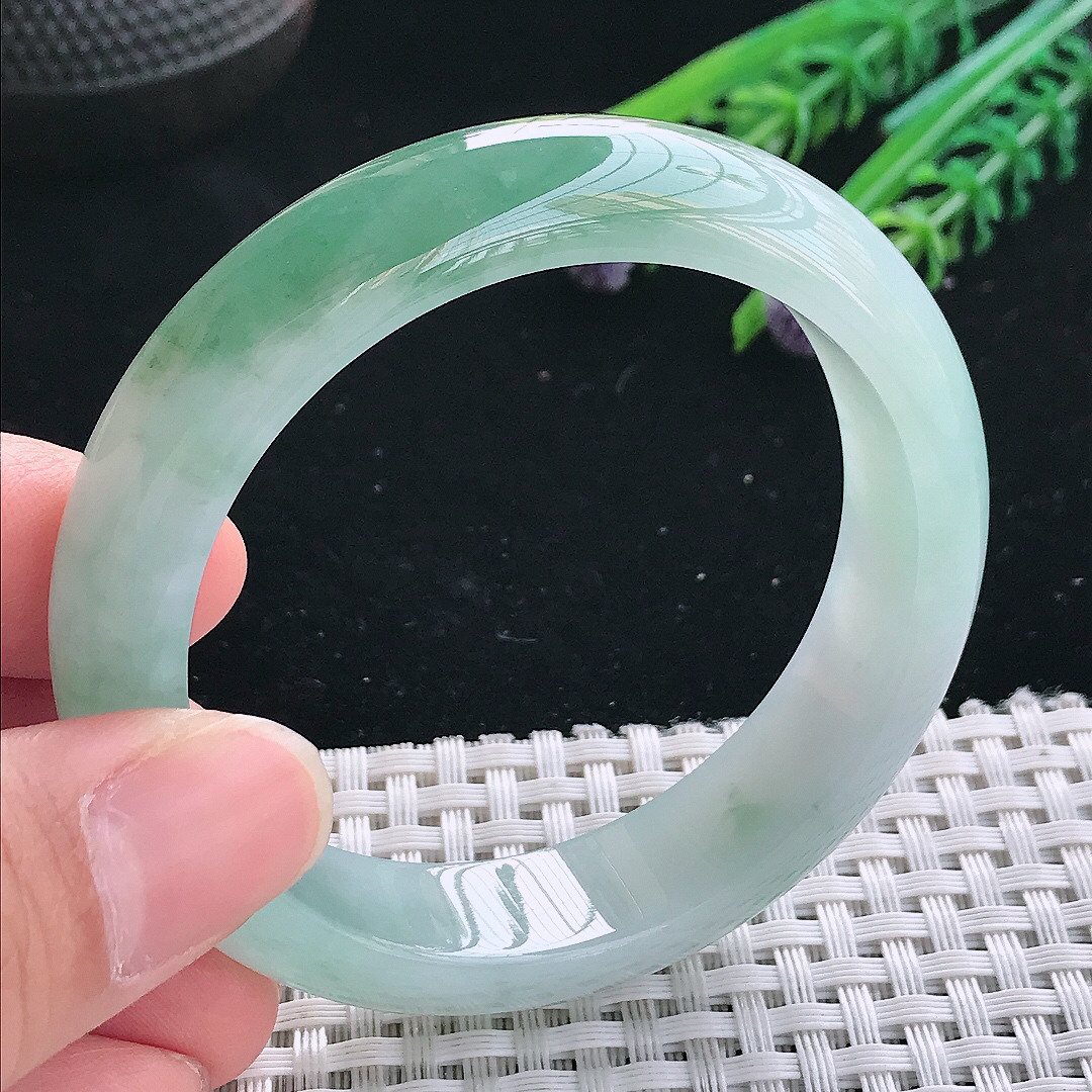 实拍天然翡翠52.5/13.4/8老坑冰胶果冻飘花手镯翡翠玉镯手环