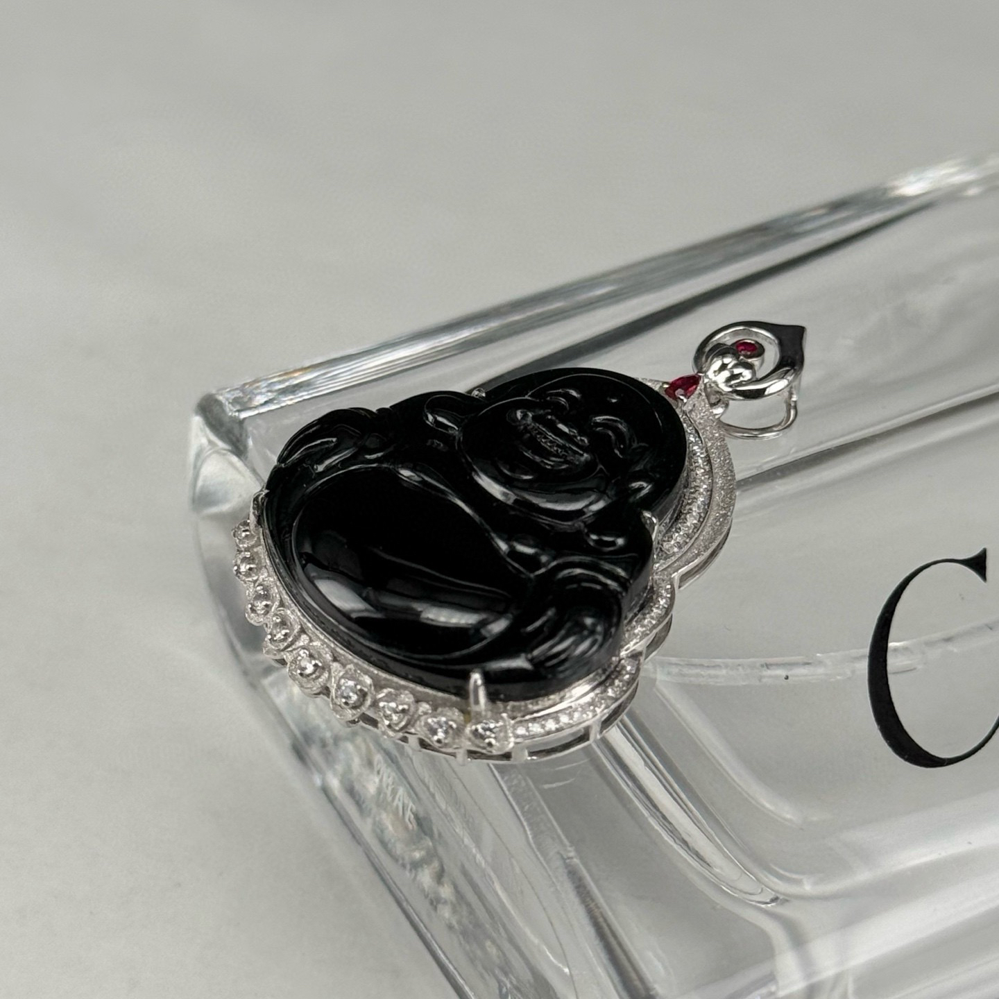 精品18k墨翠大肚佛 种好色正 黑度极好 打灯通透 油性十足  尺寸39.4