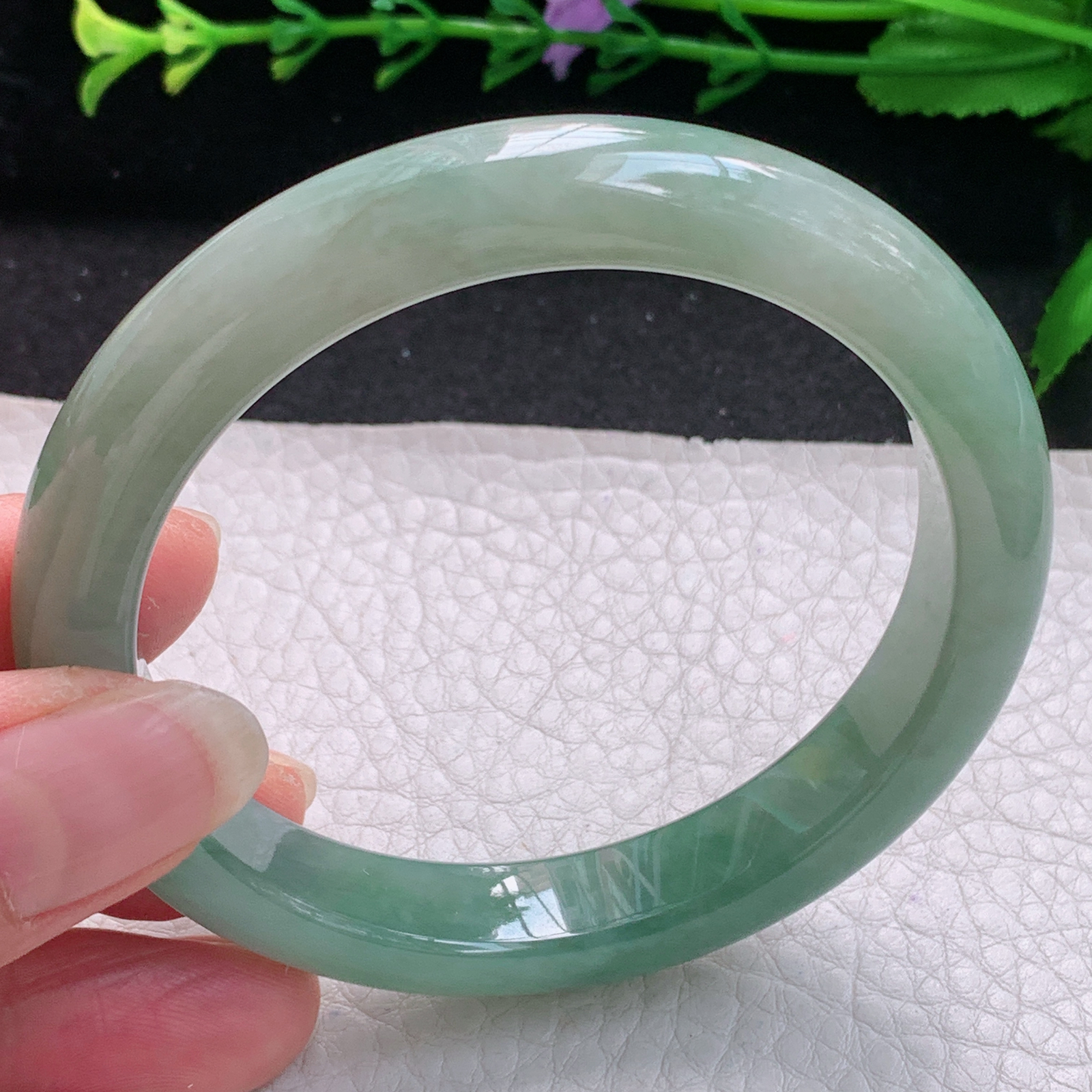 n招财款56.5*11*8.6平安镯 缅甸翡翠A货玉手镯精美双彩胶感宽边玉手镯