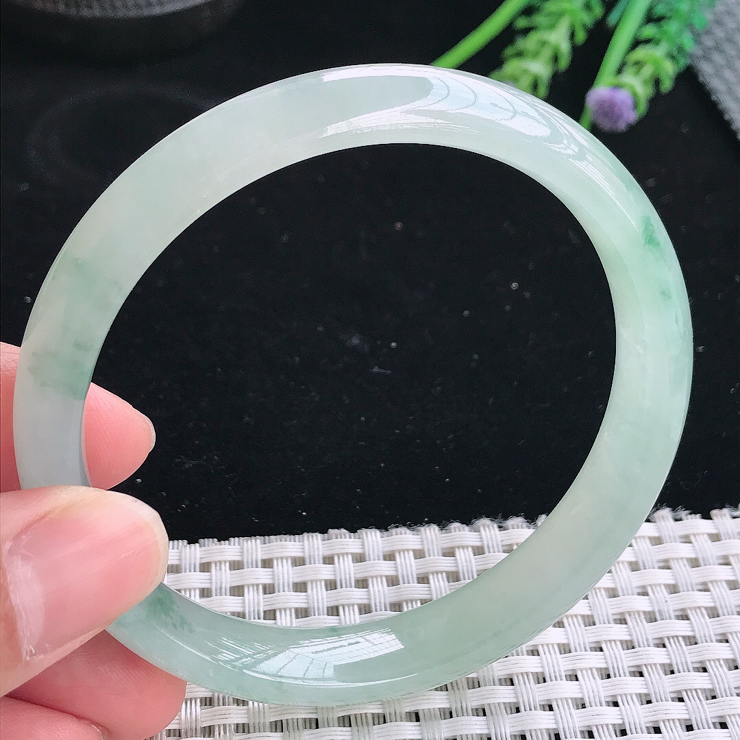 实拍a货翡翠63/11.8/7.5大圈口老坑冰胶水灵冰飘花手镯翡翠玉镯手环