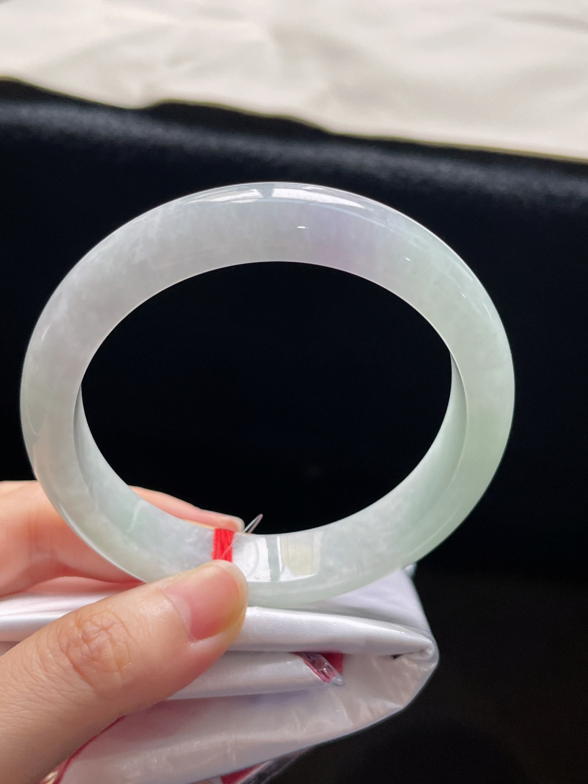 正圈58.4圈口，翡翠糯化种春带彩手镯