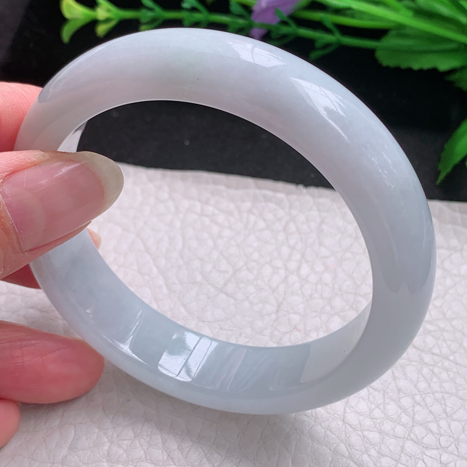 nr白月光款57*14.3*8.2平安镯 缅甸翡翠A货玉手镯精美纯美宽边玉手镯