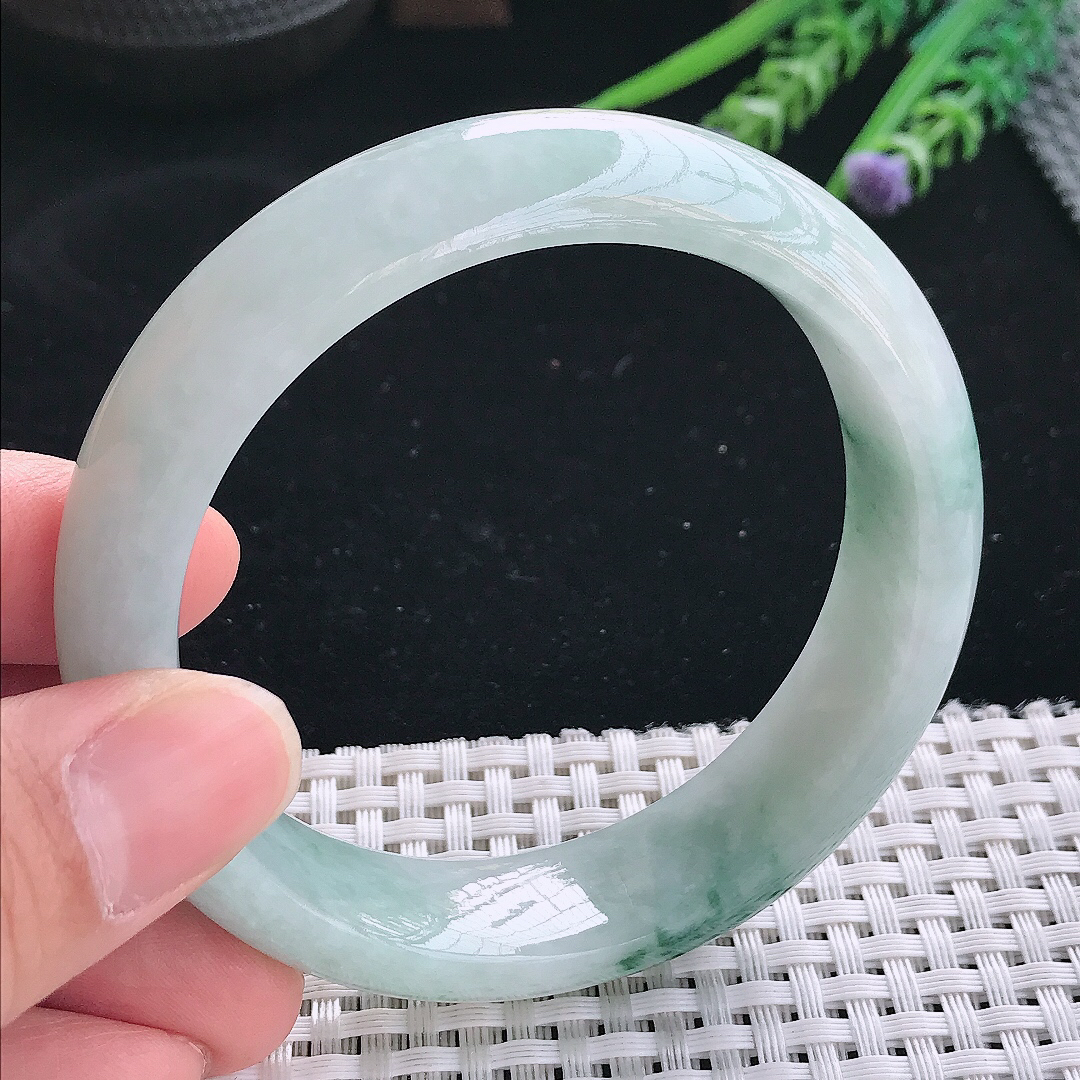 实拍天然翡翠58.5/15.9/8.8老坑精美温润飘花轮胎手镯翡翠玉镯手环