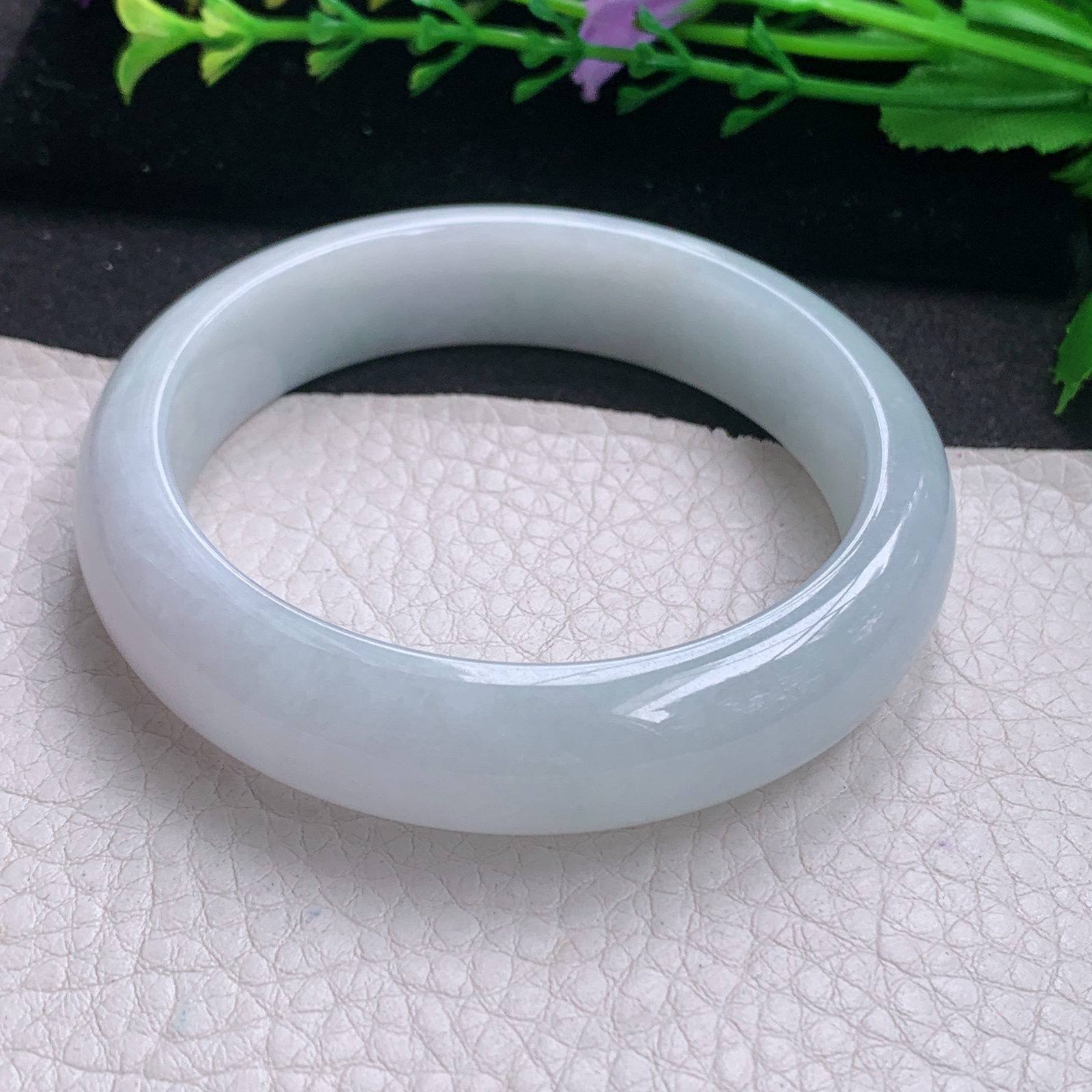 nr白月光款57*14.3*8.2平安镯 缅甸翡翠A货玉手镯精美纯美宽边玉手镯