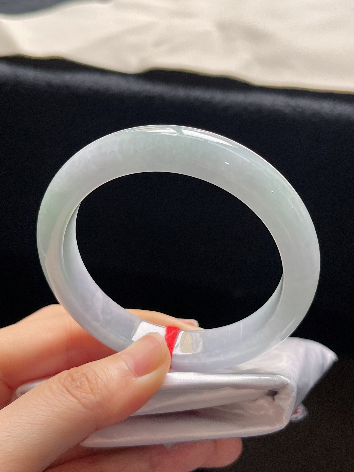 正圈55.5圈口，翡翠糯化种蓝紫色手镯