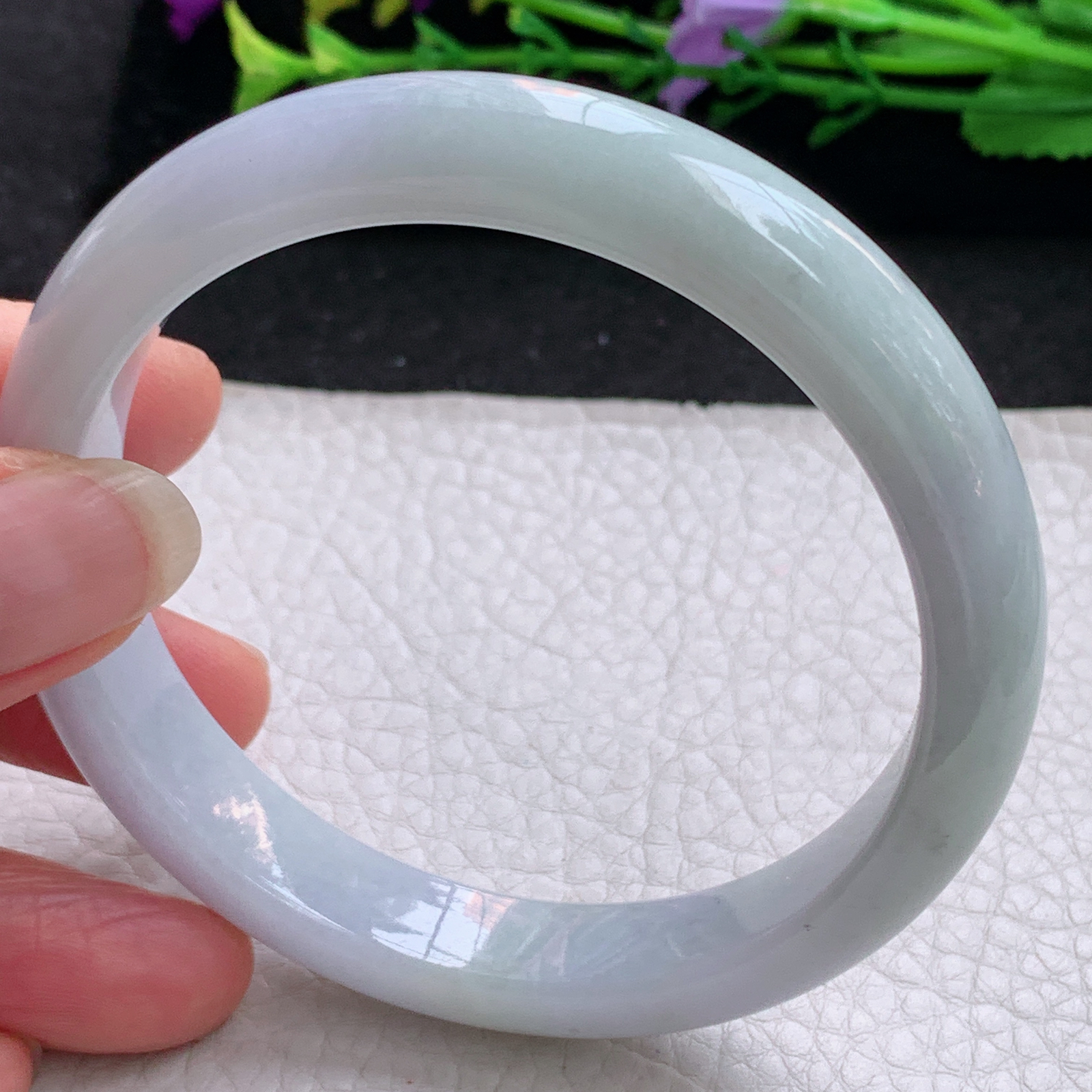 nr大圈口60*11.5*7.8平安镯 天然缅甸翡翠A货手镯水润淡紫宽边正圈玉手环