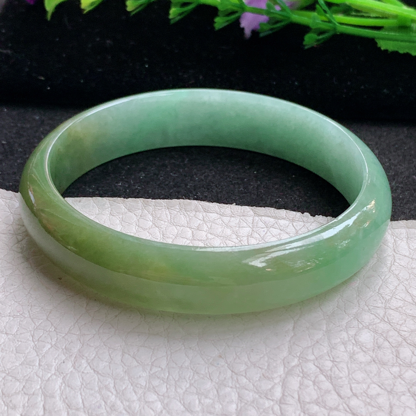 js实拍58.5*13.2*6.5招财镯 天然缅甸翡翠A货手镯冰双彩正圈玉手环