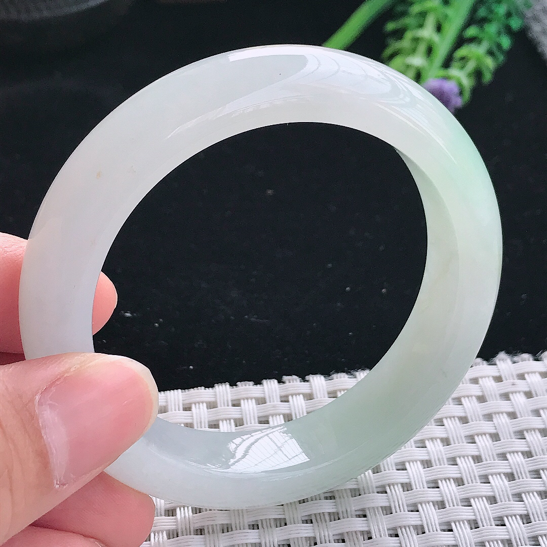 实拍天然翡翠53.5/13.1/9老坑冰胶果冻冰晴手镯翡翠玉镯手环