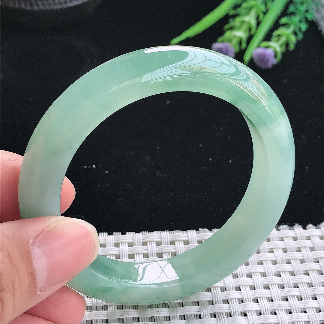实拍天然翡翠53/11.3/9.1老坑冰胶果冻冰晴飘花手镯翡翠玉镯手环