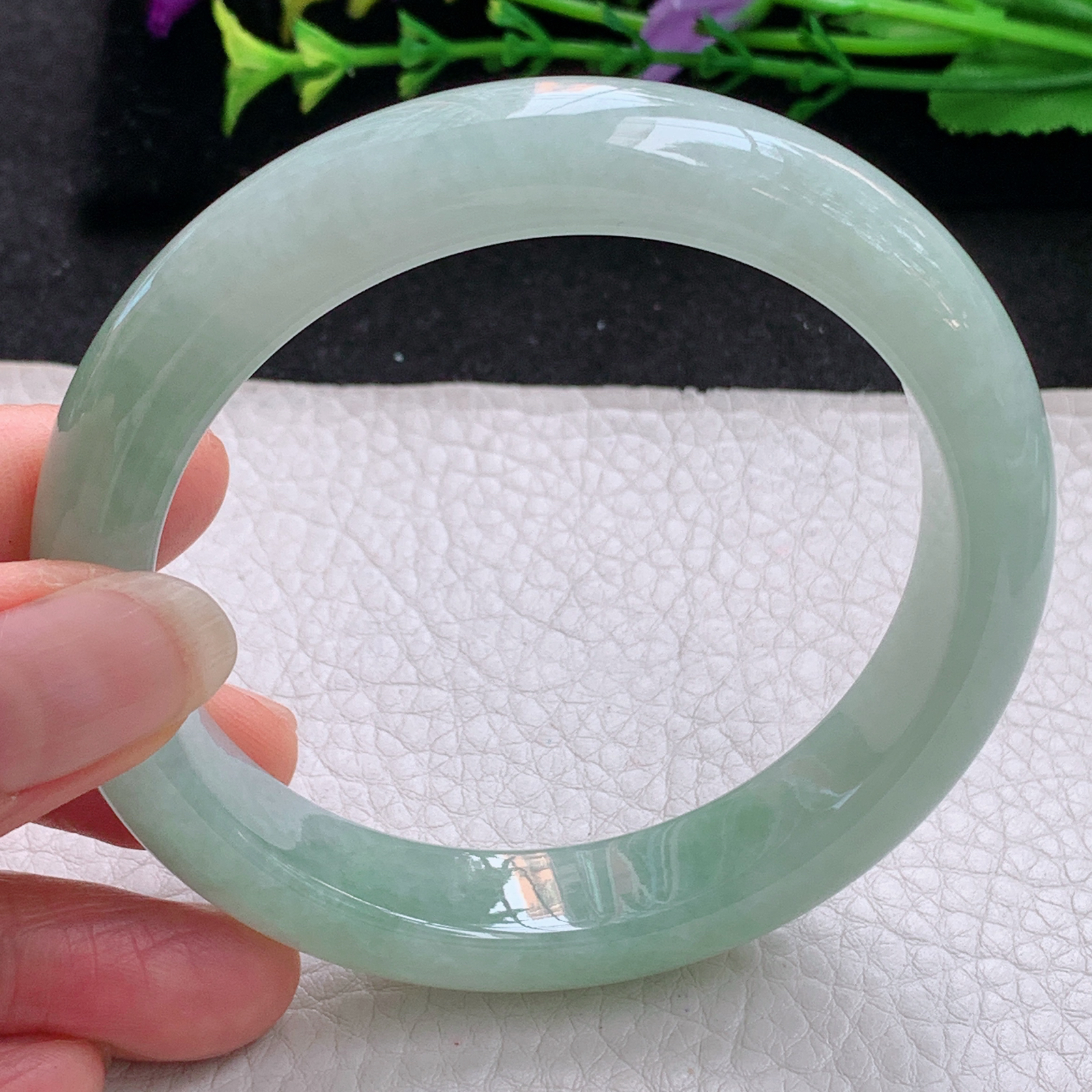 z大圈口60*12.8*8.8平安镯 天然缅甸翡翠A货手镯冰润晴美宽边正圈玉手环