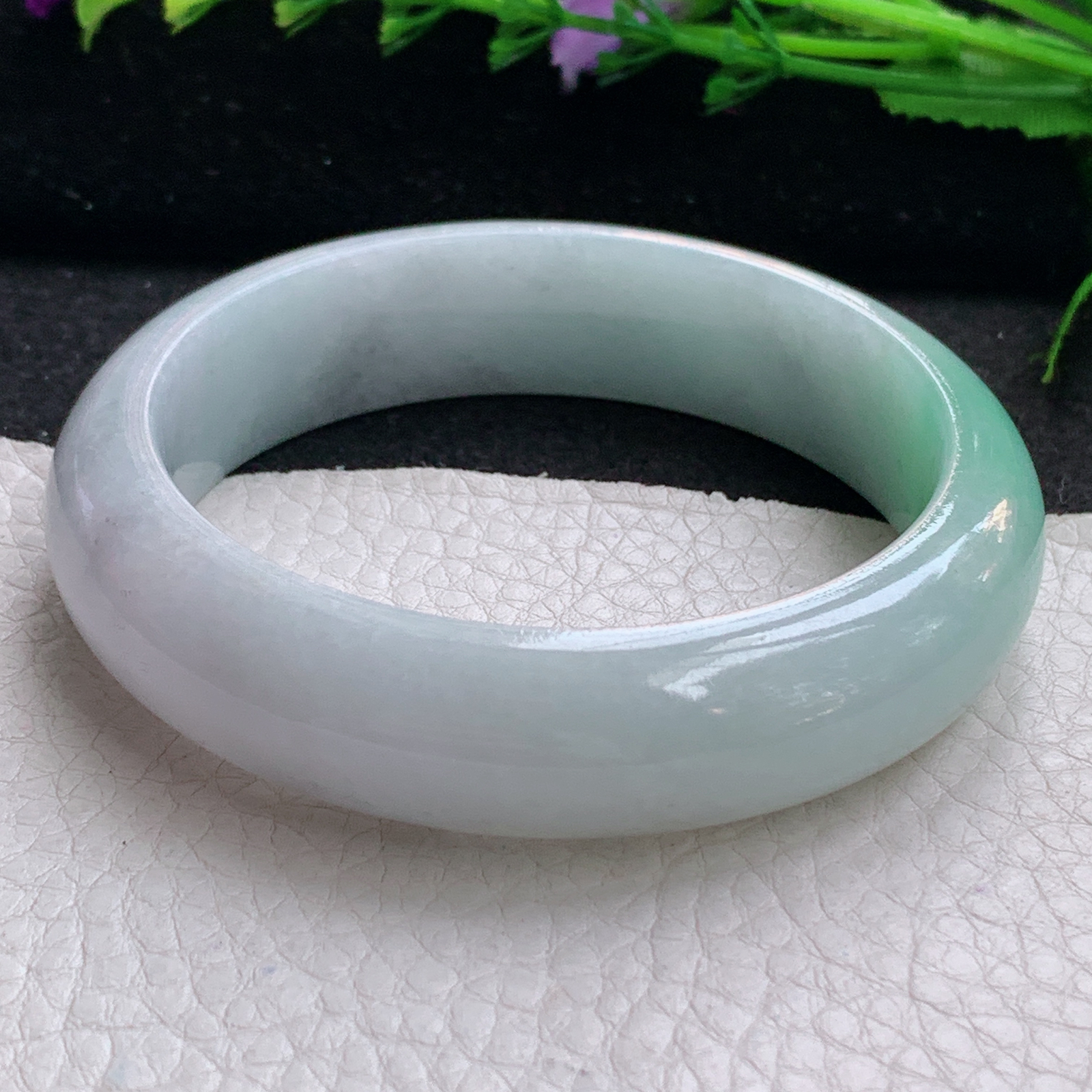 js实拍57.5*15.8*9平安镯 天然缅甸翡翠A货手镯清新飘绿正圈玉手环