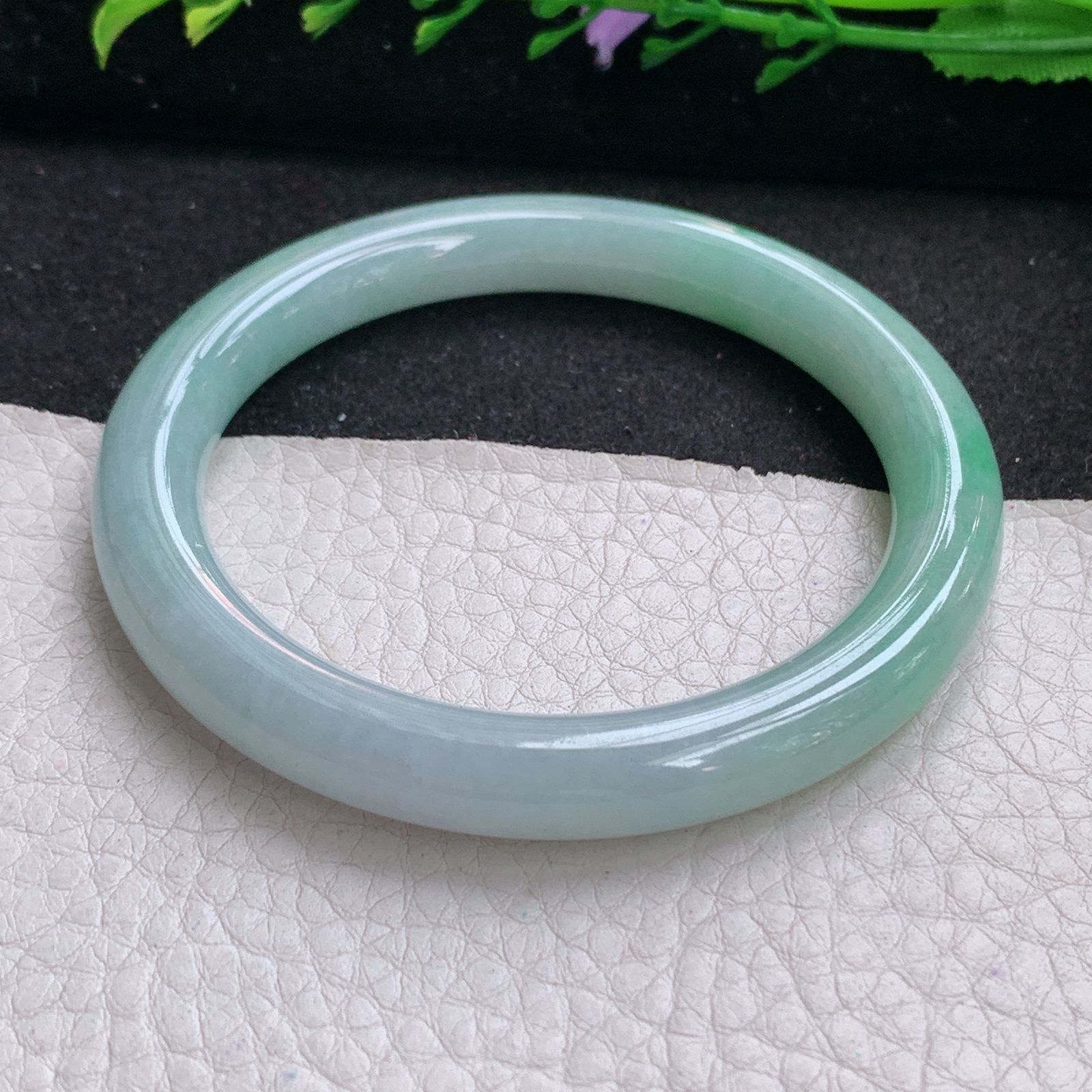 n实拍55*8.5美人镯 天然缅甸翡翠A货手镯项链清新圆条正圈玉手环