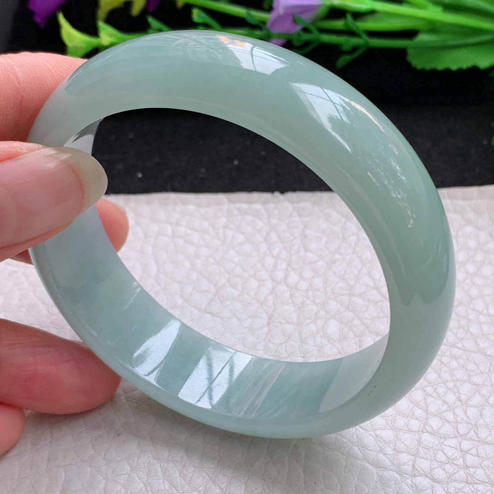 nr实拍57.5*16.8*7轮胎镯 天然缅甸翡翠A货手镯水润浅绿宽边正圈玉手环