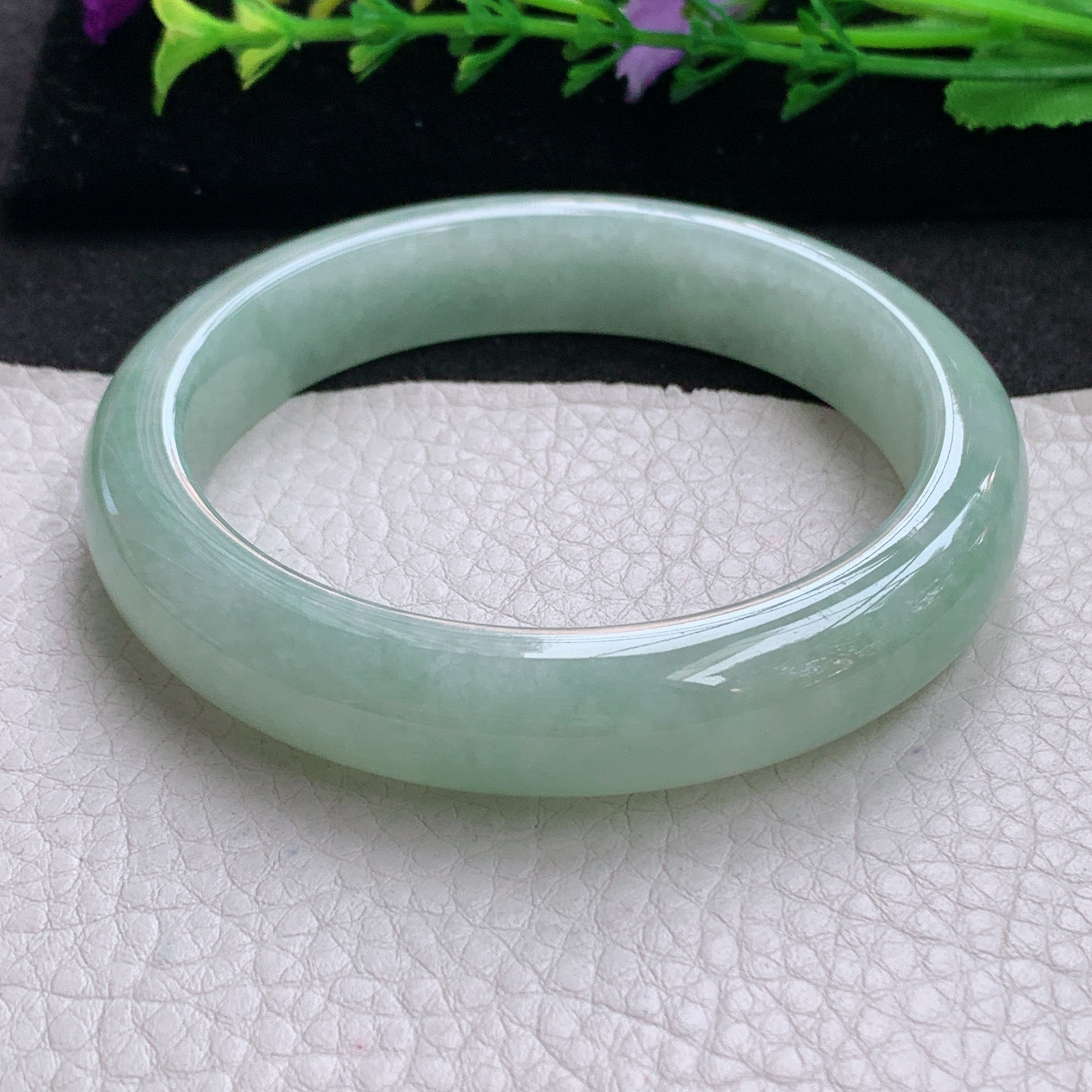 z大圈口60*12.8*8.8平安镯 天然缅甸翡翠A货手镯冰润晴美宽边正圈玉手环