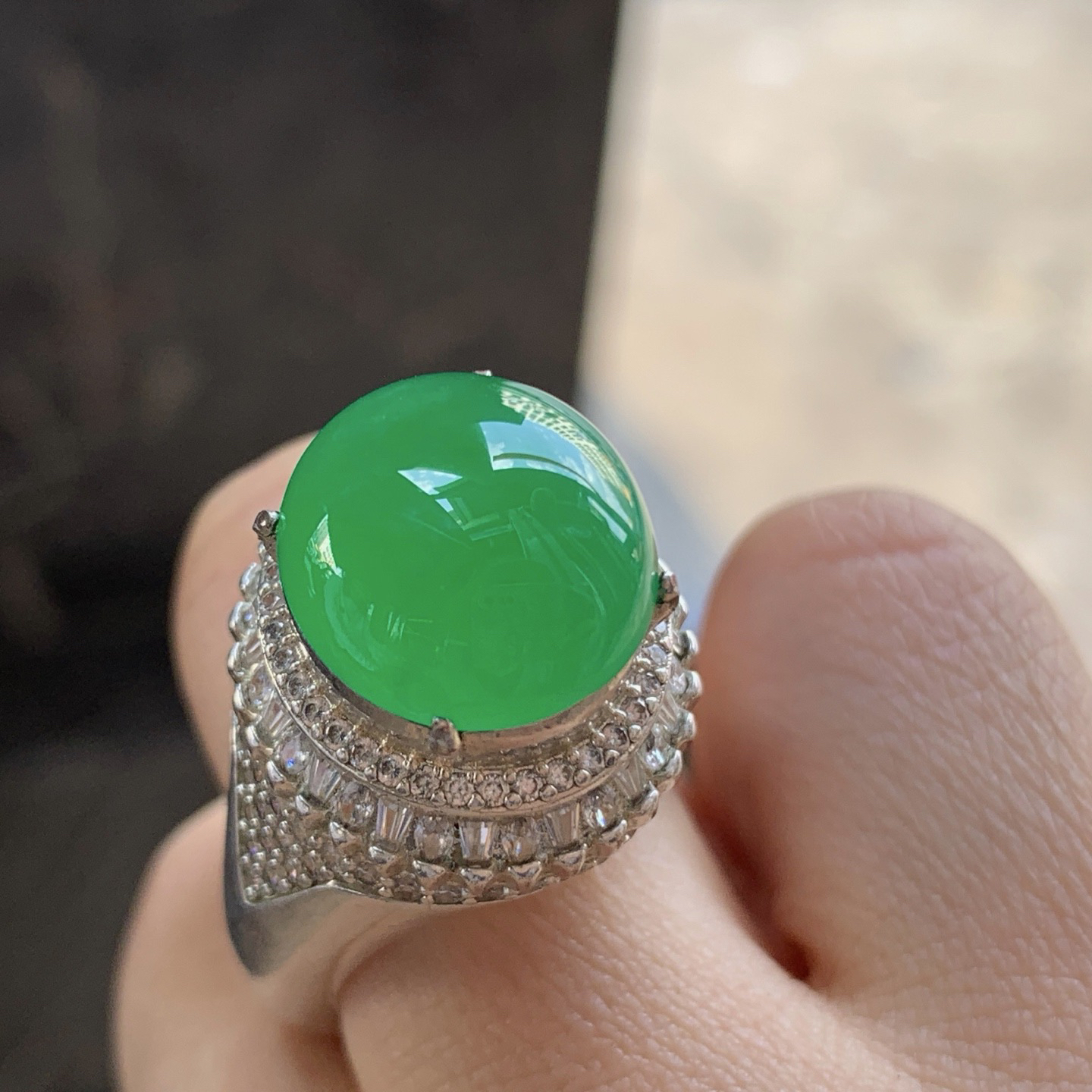 阳绿色戒面^_^色阳 种色好 铜托