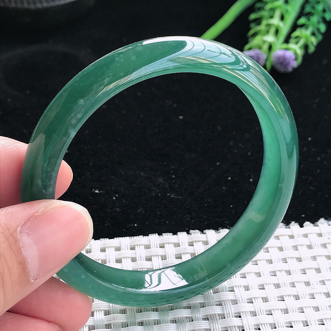 实拍天然翡翠56/11/7老坑冰胶果冻满色蓝韵手镯翡翠玉镯手环