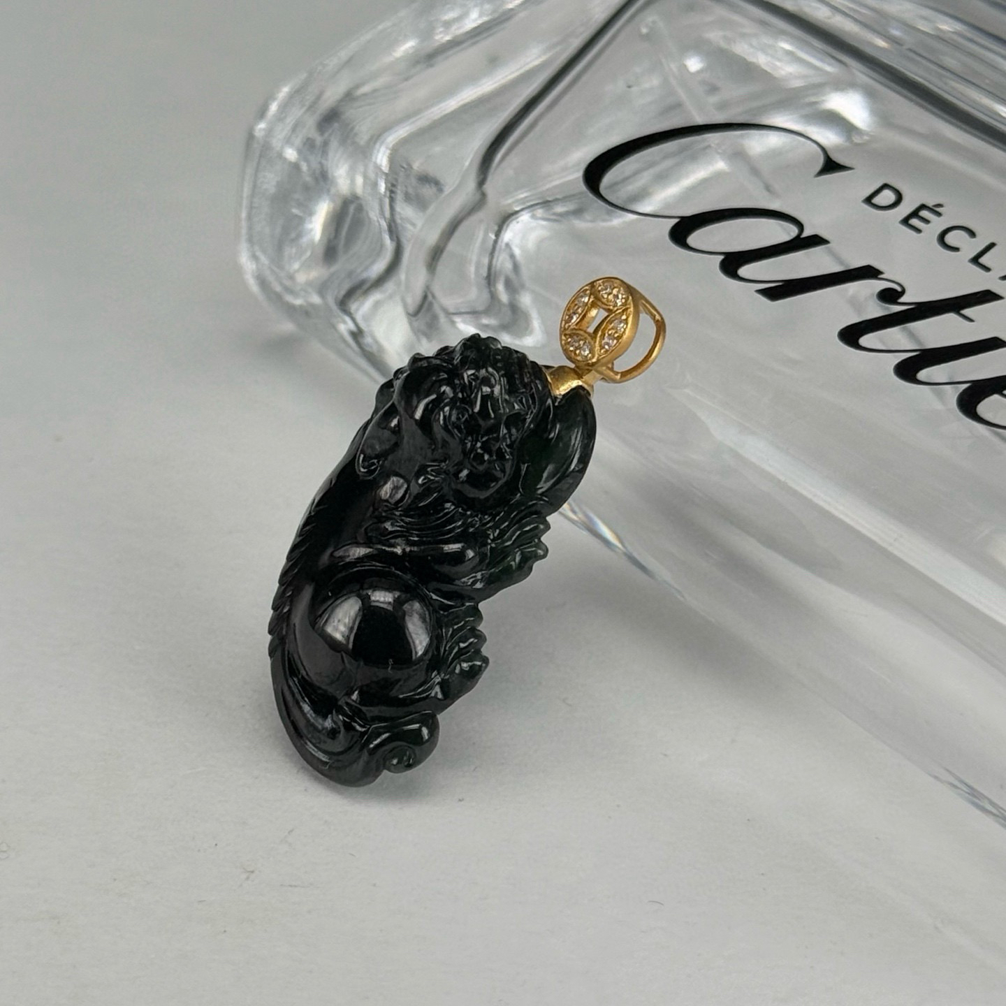 精品18k墨翠貔貅 种好色正 黑度极好 打灯通透 油性十足 尺寸33.3