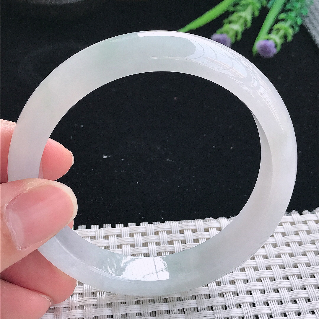 实拍天然翡翠61/13/8.3老坑冰胶水灵冰纯宽边手镯翡翠玉镯手环