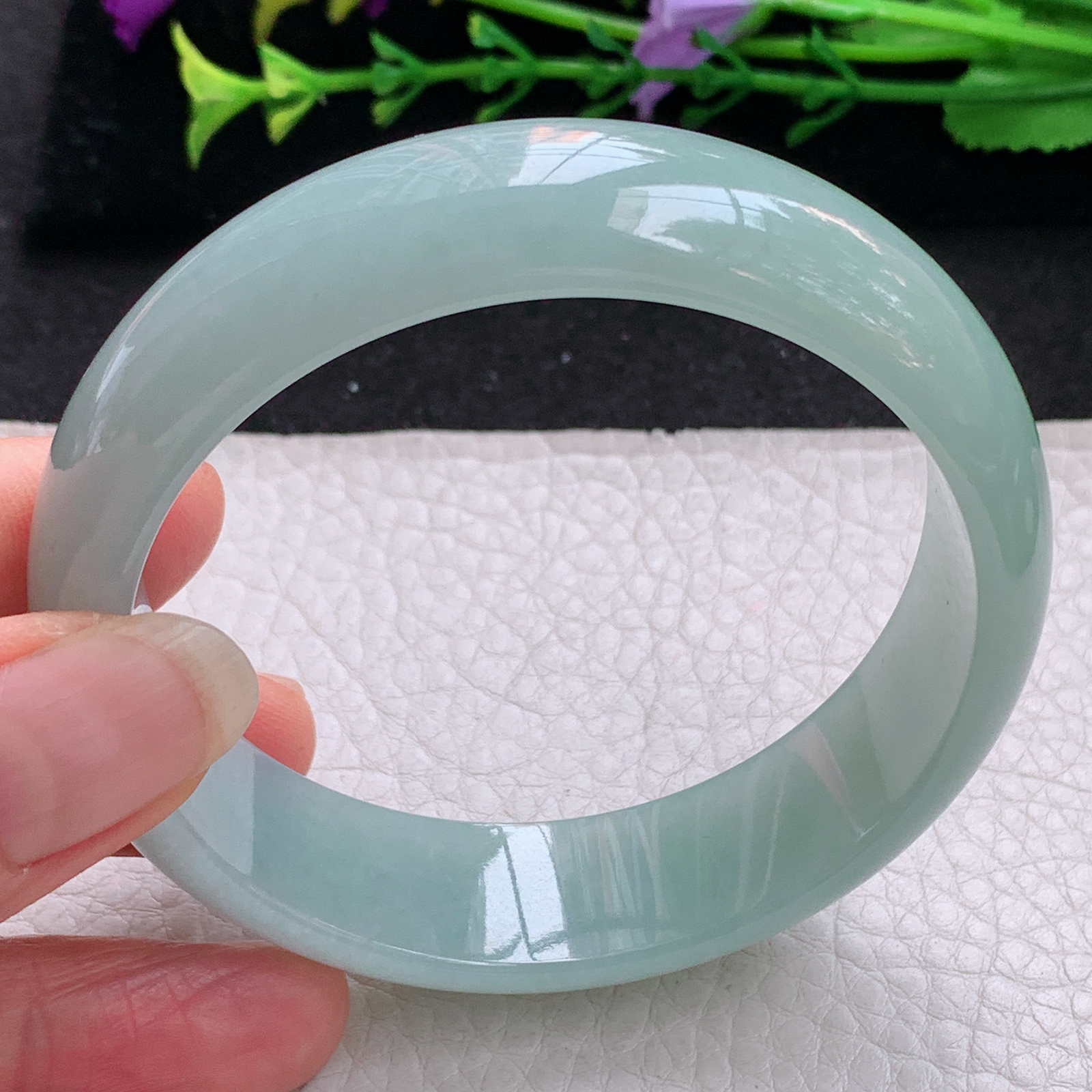 nr实拍57.5*16.8*7轮胎镯 天然缅甸翡翠A货手镯水润浅绿宽边正圈玉手环