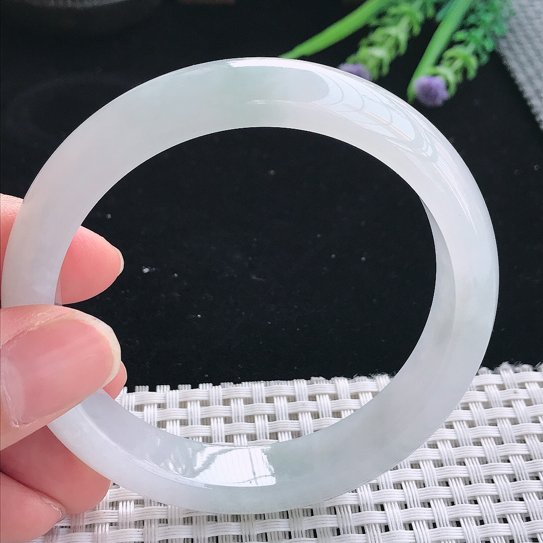 实拍天然翡翠61/13/8.3老坑冰胶水灵冰纯宽边手镯翡翠玉镯手环