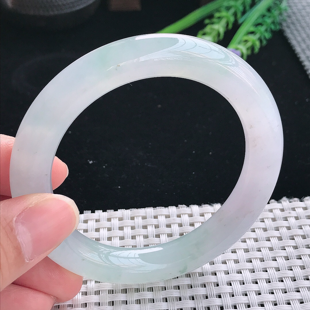 实拍天然翡翠57.5/11.2/11老坑冰胶果冻冰透圆条手镯翡翠玉镯手环