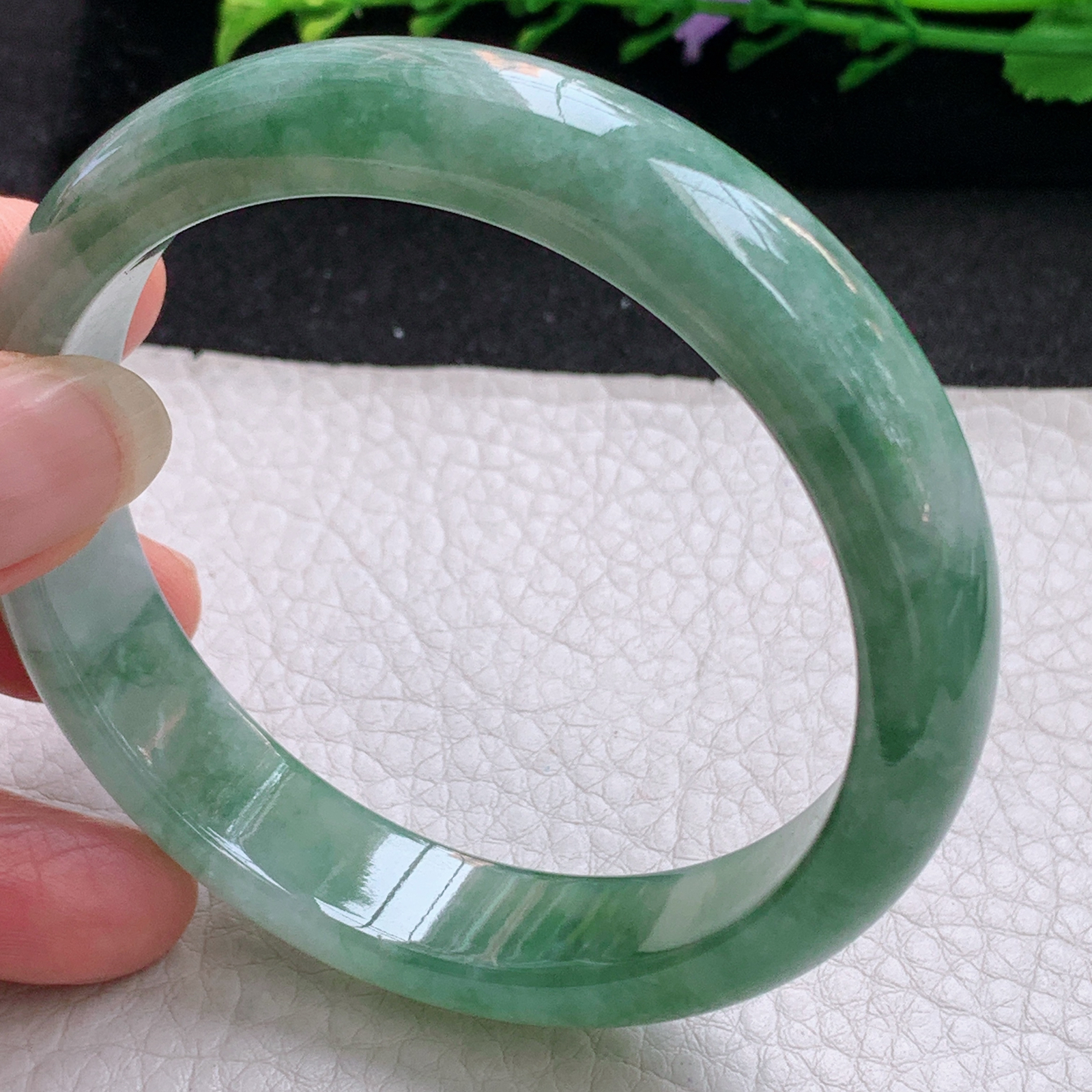 z实拍58.5*13.5*7.5平安镯 天然缅甸翡翠A货手镯飘花韵味宽边正圈玉手环