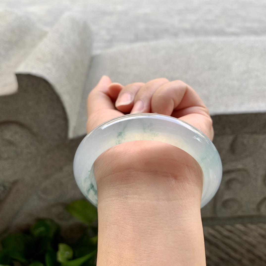 圈口54.4-12-9.3 【高冰玻飘花正圈手镯】正圈54 55可戴