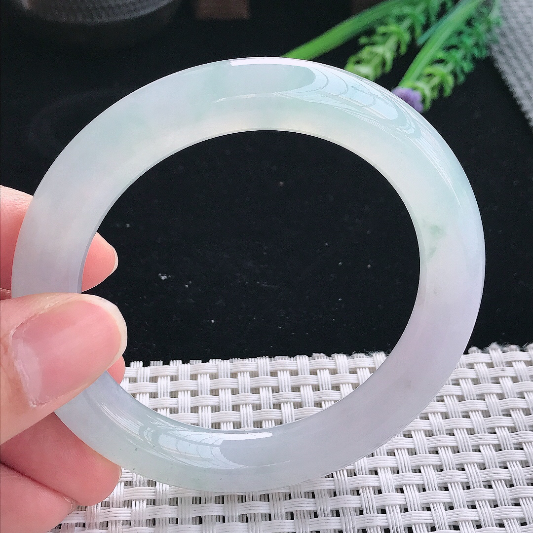 实拍天然翡翠57.5/11.2/11老坑冰胶果冻冰透圆条手镯翡翠玉镯手环